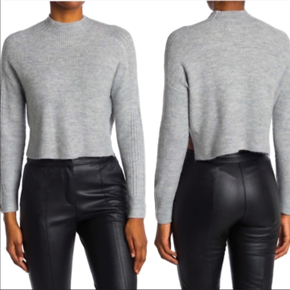 NWT Elodie Mocked Neck Grey Ribbed Crop Sweater Size XL
